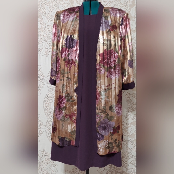 Purple floral iridescent jacket tank dress check measurements (InvW102) - Picture 6 of 7